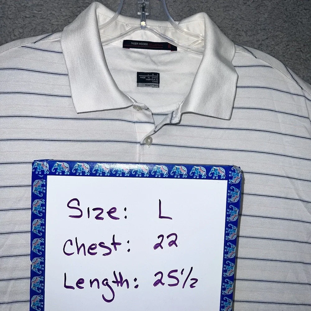 VTG Nike Tiger Woods Collection Shirt Men's Sz L Striped Golf Polo Single Stitch